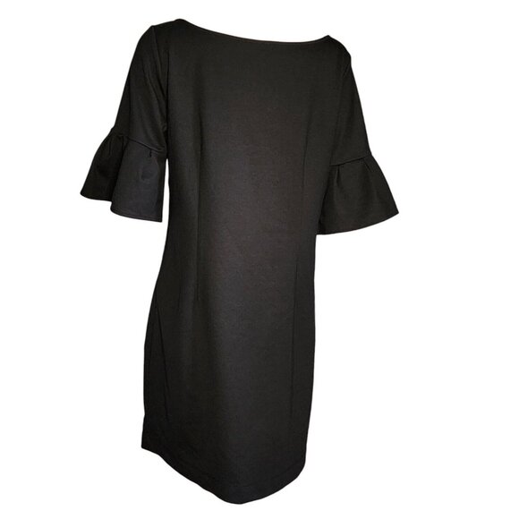 ANN TAYLOR LOFT Solid All Black Short Ruffle Sleeve Side Zip Dress Womens 14 - Picture 3 of 7